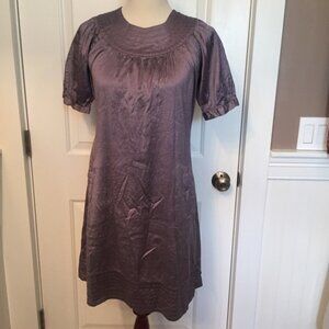 CALYPSO DRESS SHIFT PURPLE CRINKLE SILK SHORT SLEEVE POCKETS Size 4